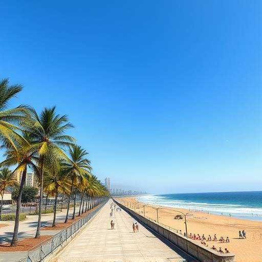 Durban beachfront with promenade and palm trees