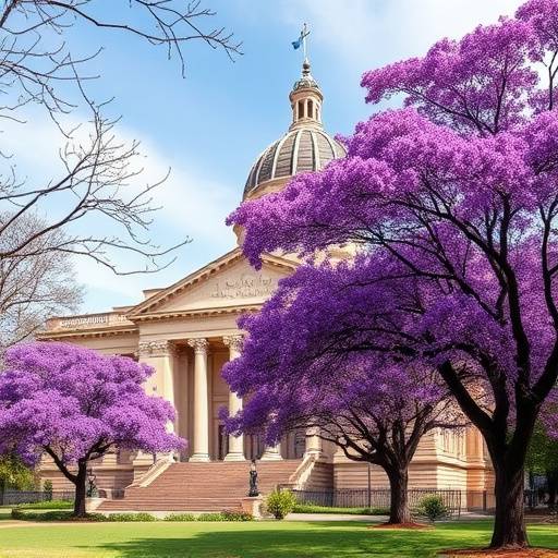 Union Buildings in Pretoria surrounded by jacaranda trees